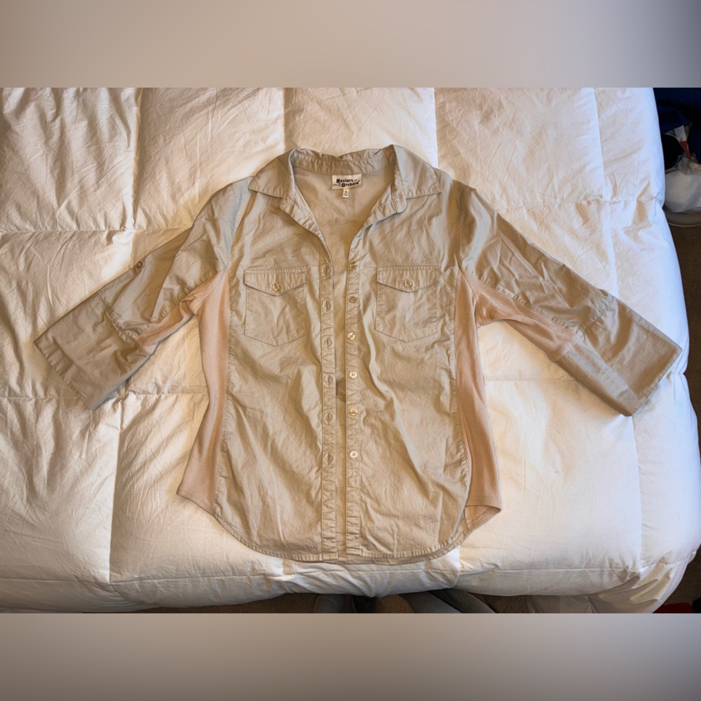 Fitted Beige Button-Down Shirt for Women